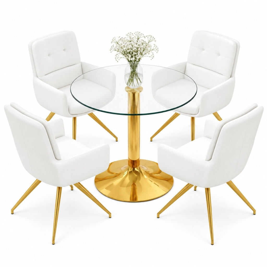 Set pranzo 85x76 cm in vetro temperato trasparente e metallo, 4 posti