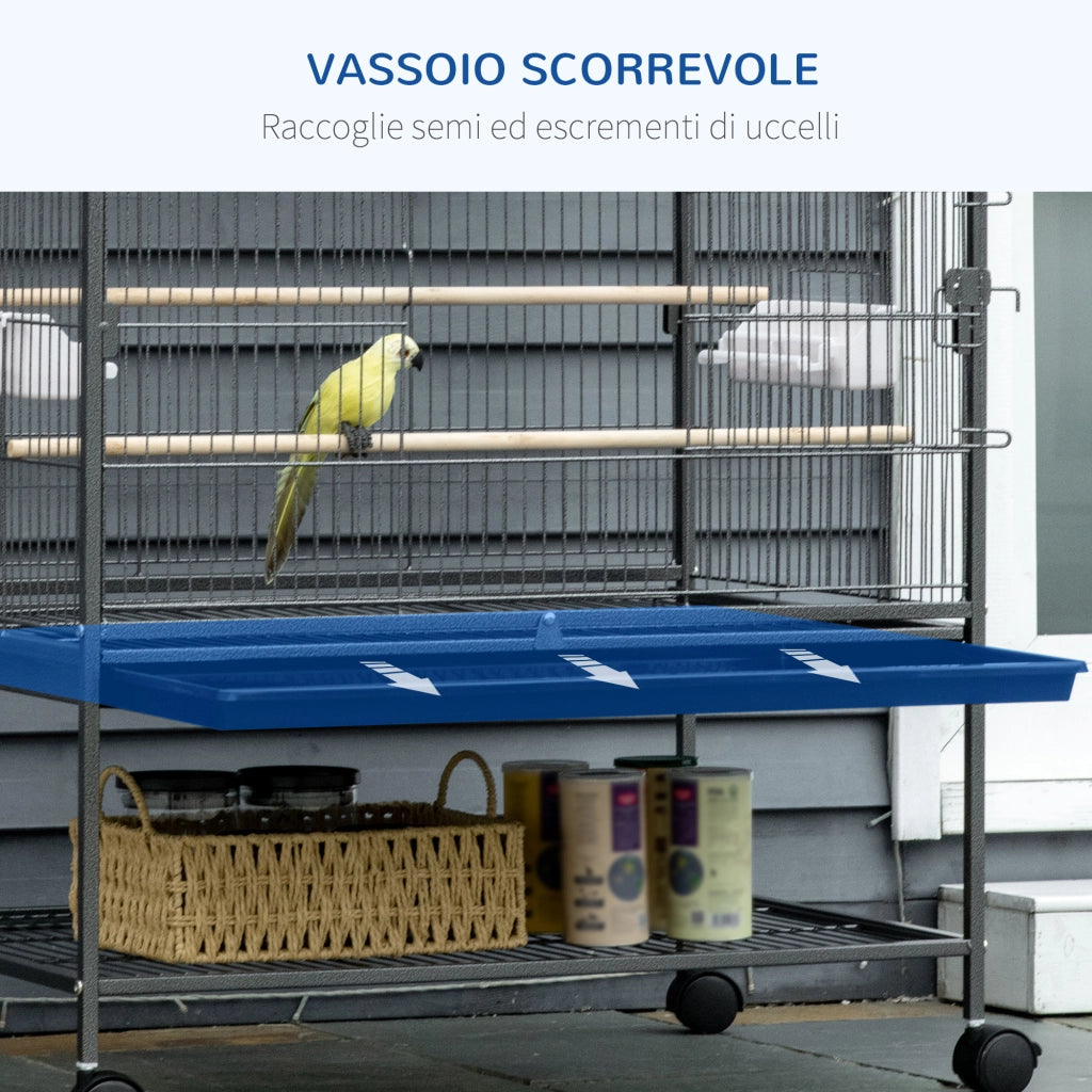 Gabbia per Uccelli in Legno con Vassoio e Ruote ¨C Minimal ¨C 78x52x132 cm