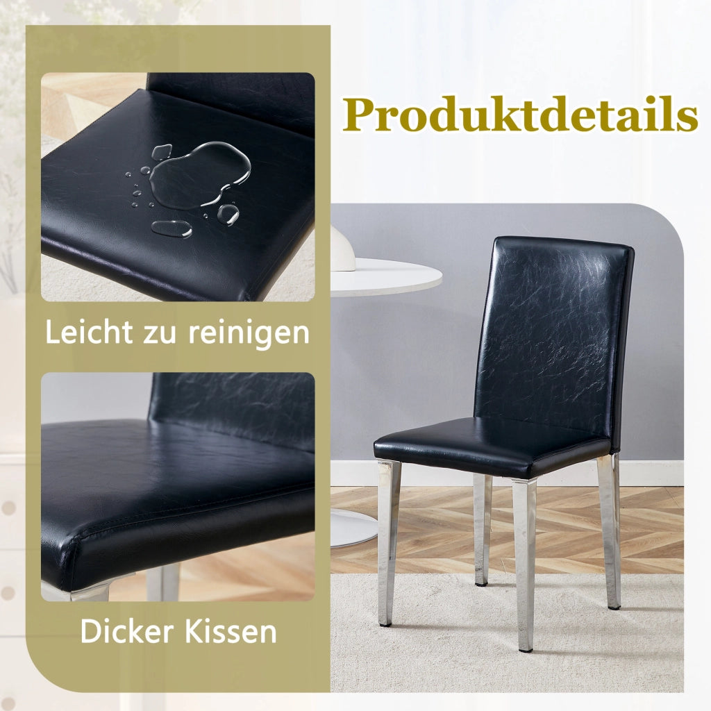 SEDIA da pranzo Set da 2 pezzi 90 cm nero e argento in PU e metallo