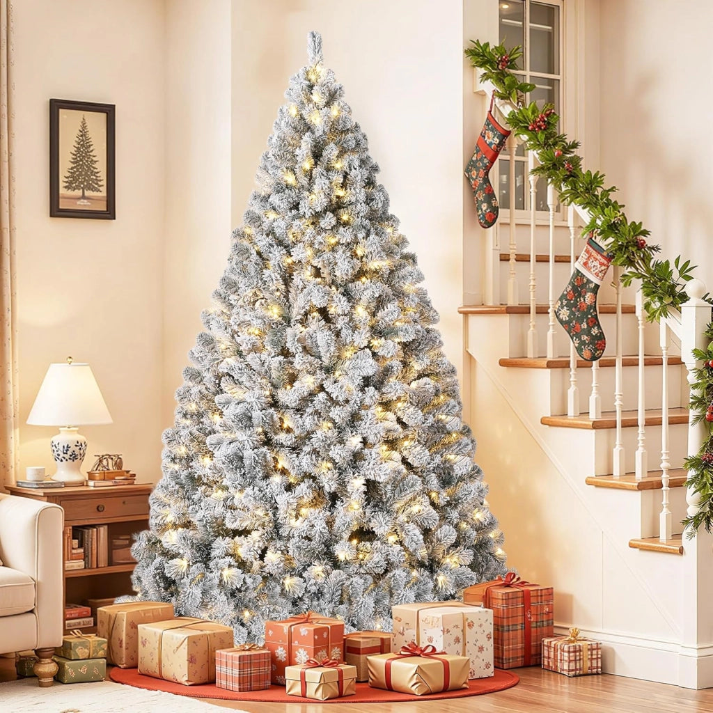 Albero di Natale Innevato 120cm con 150 Luci LED Montaggio Rapido e Base in Metallo
