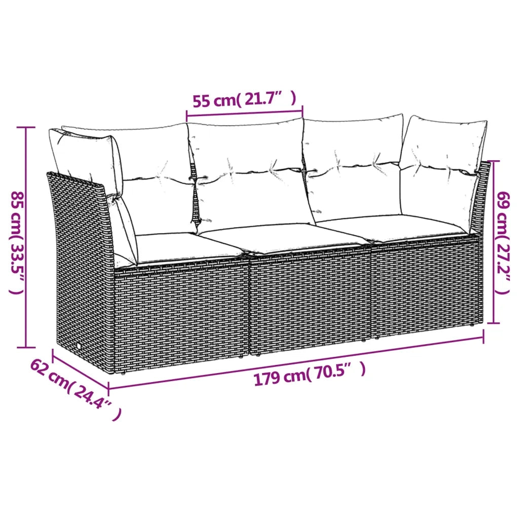 Set Divano da Giardino 3 pz | Set Salotto da Giardino con Cuscini Marrone in Polyrattan