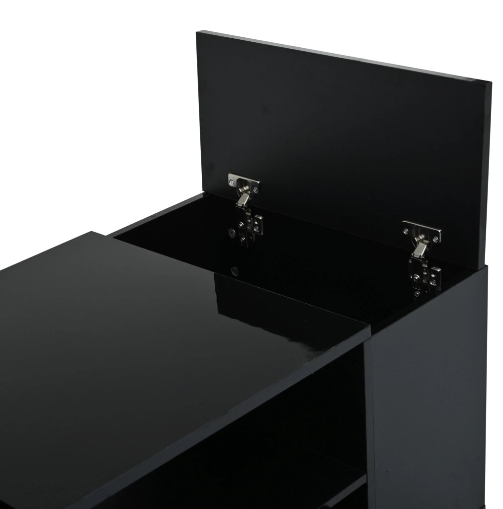 Tavolino da caffè nero lucido 100×50×40 cm con LED, cassetto e 6 vani