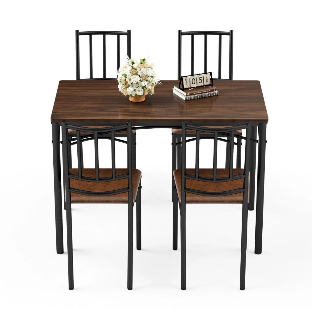 Set tavolo da pranzo con 4 sedie, stile industriale, finitura noce, per cucina e soggiorno