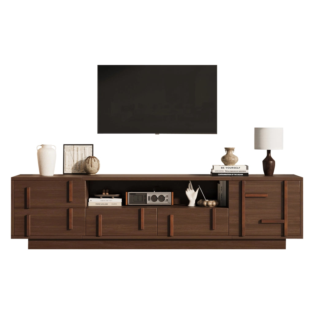 Mobile TV largo 180 cm in MDF con 4 cassetti e vano chiuso, noce