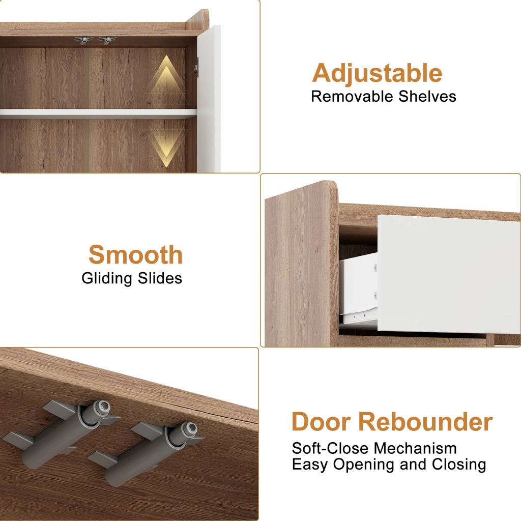 Credenza con 4 ante e cassetto ripiano regolabile in pannello truciolare bianco naturale 120 × 35 × 99 cm