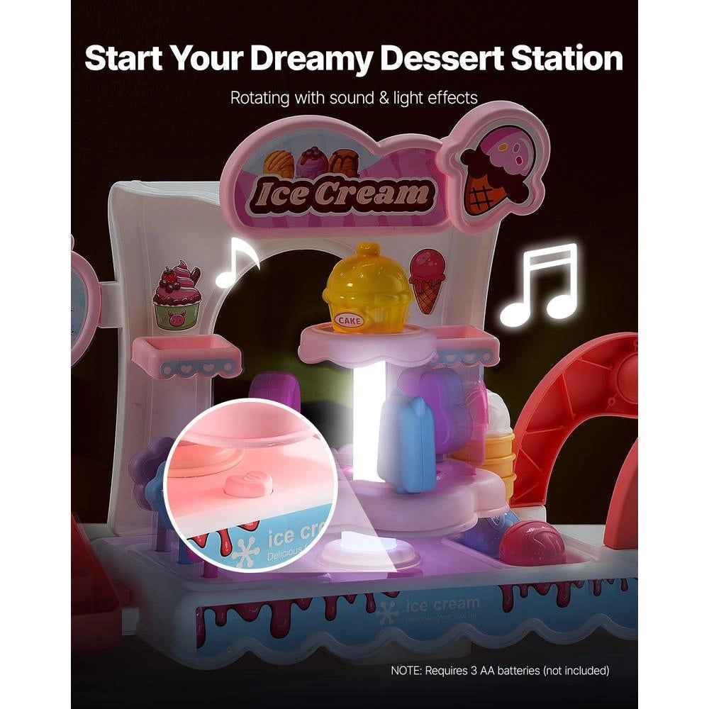Carretto Gelati Bambini 27 Pezzi Accessori Negozio Giochi Carrello Soldi Finti Suoni Luci Educativi Rosa