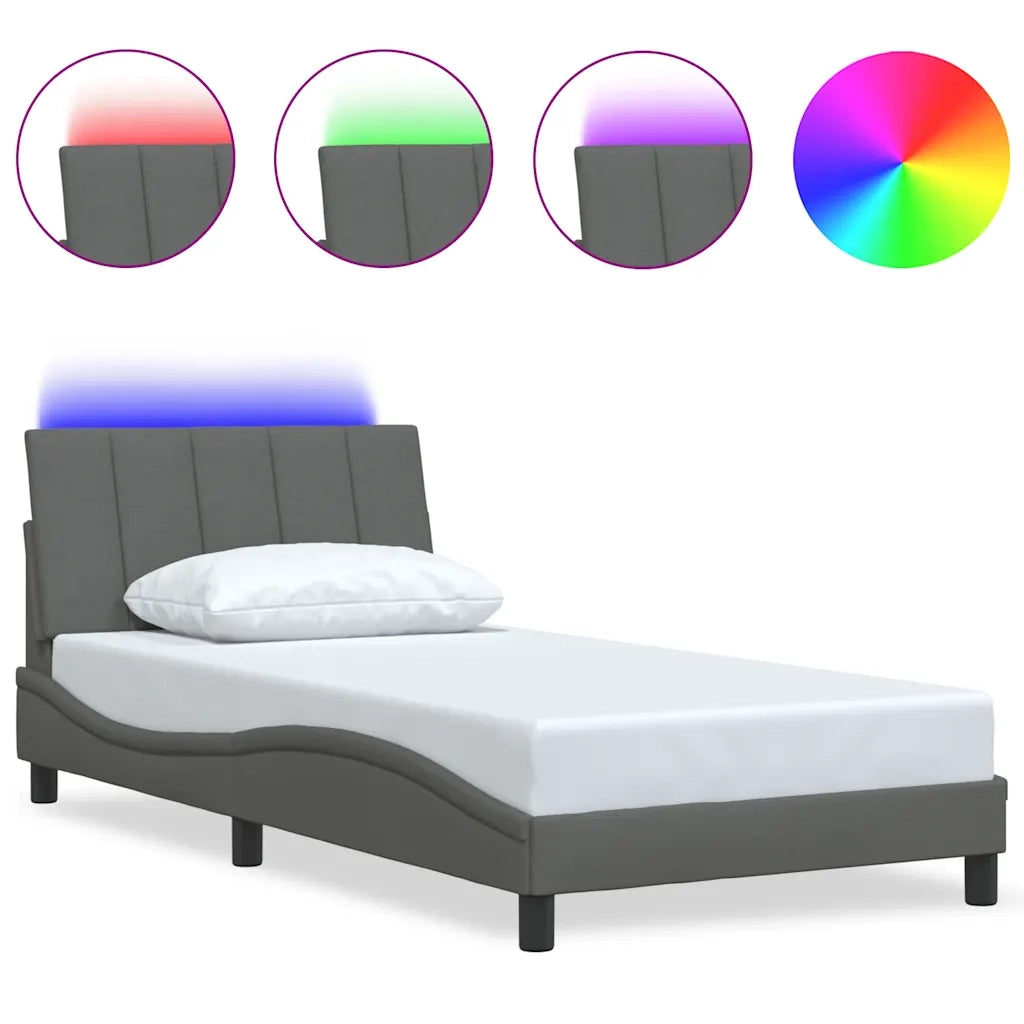 Letto singolo | Letto per adulti | Giroletto senza Materasso Hanko Grigio Scuro 100x200 cm Tessuto