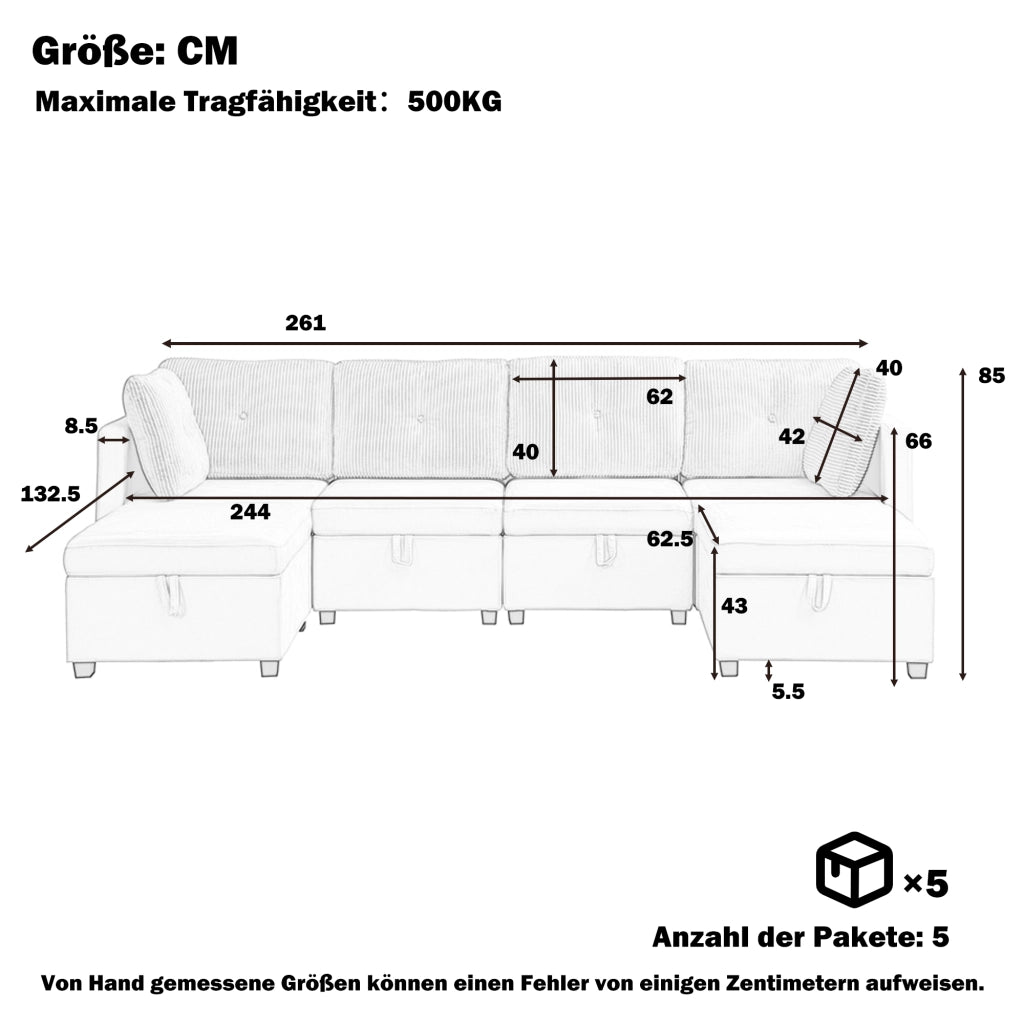 Divano Modulare a U con Contenitore; Beige