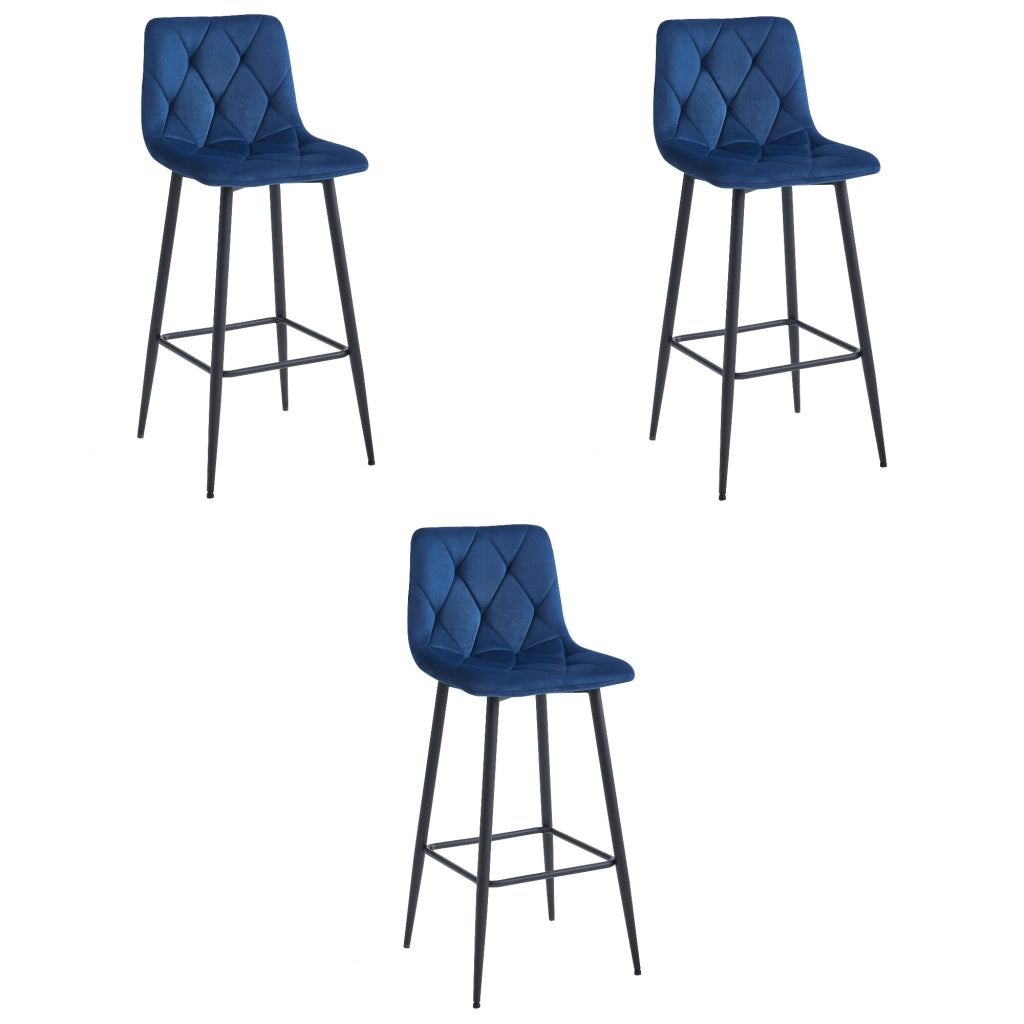 Valora KODA SGABELLO Blu Navy Velluto Gambe Nere x3