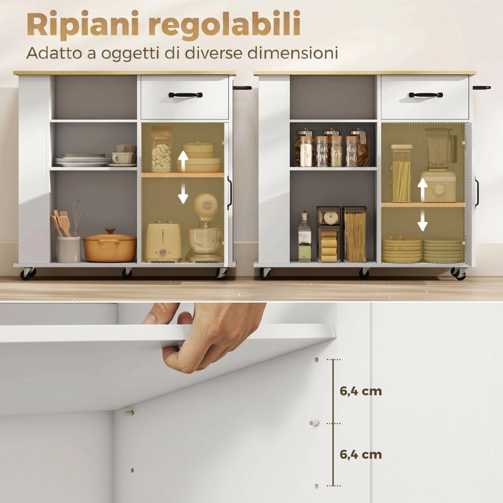 Mobile Cucina con Cassetto, Armadietto e Ripiano Regolabile, Bianco