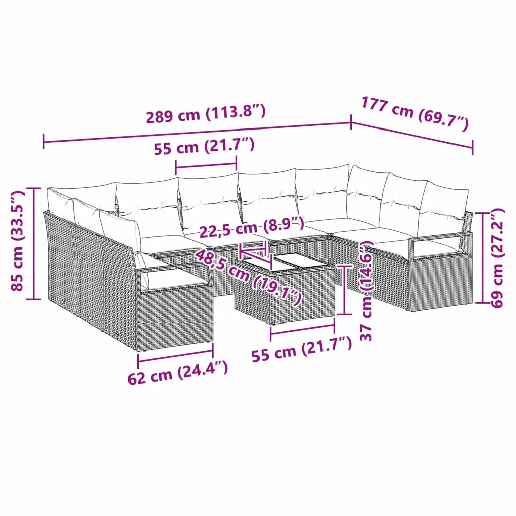 Set di divani con cuscino 10 pcs Grigio polyrattan 3346555