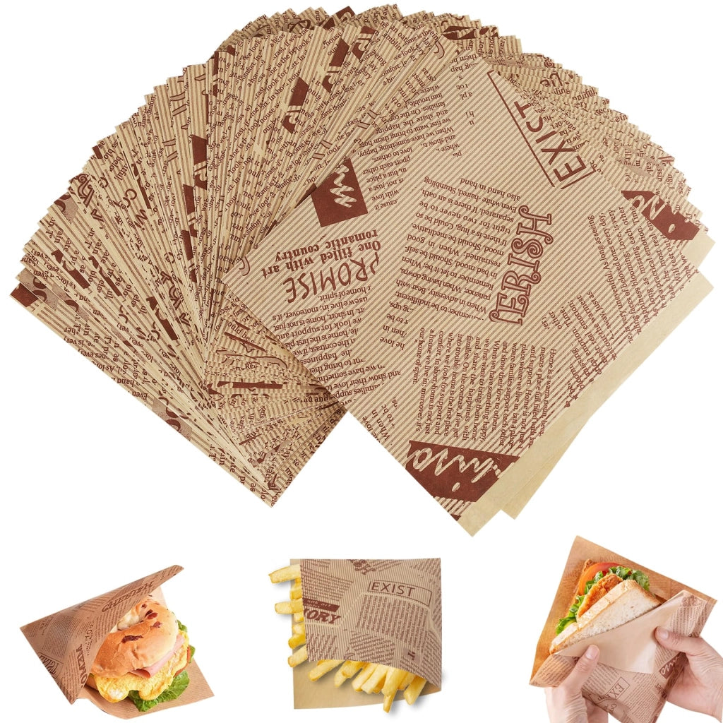 150 fogli di carta per alimenti, dimensioni 15x15 cm, ideali per hamburger, patatine fritte e snack