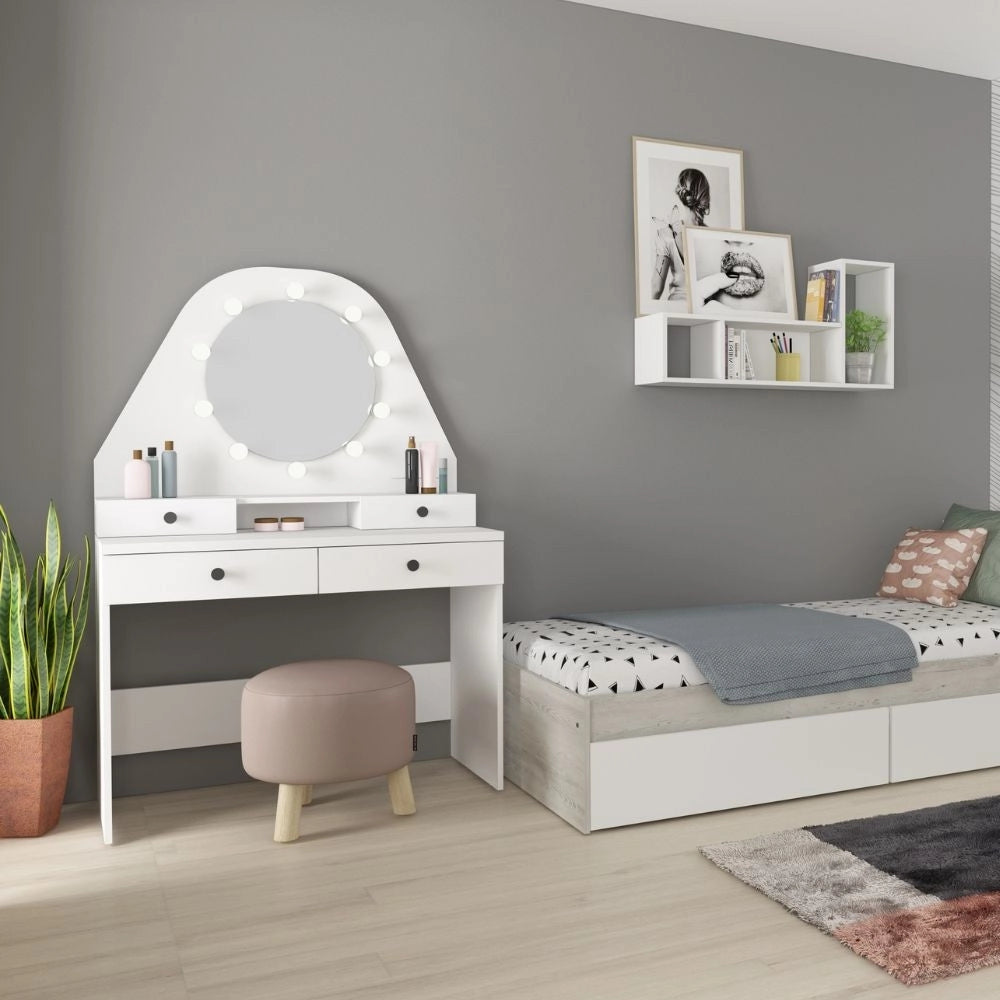 Toeletta trucco bianca con specchio 147x41x100 cm
