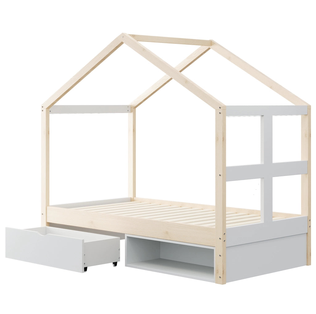 Letto a casetta 90x190 cm con cassetti, scarpiera e LED multicolore