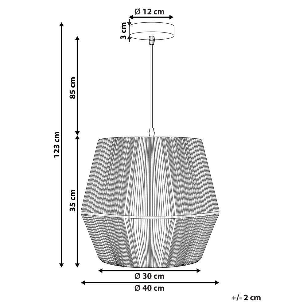 Lampada a sospensione corda carta nero 127 cm paralume materiale naturale boho