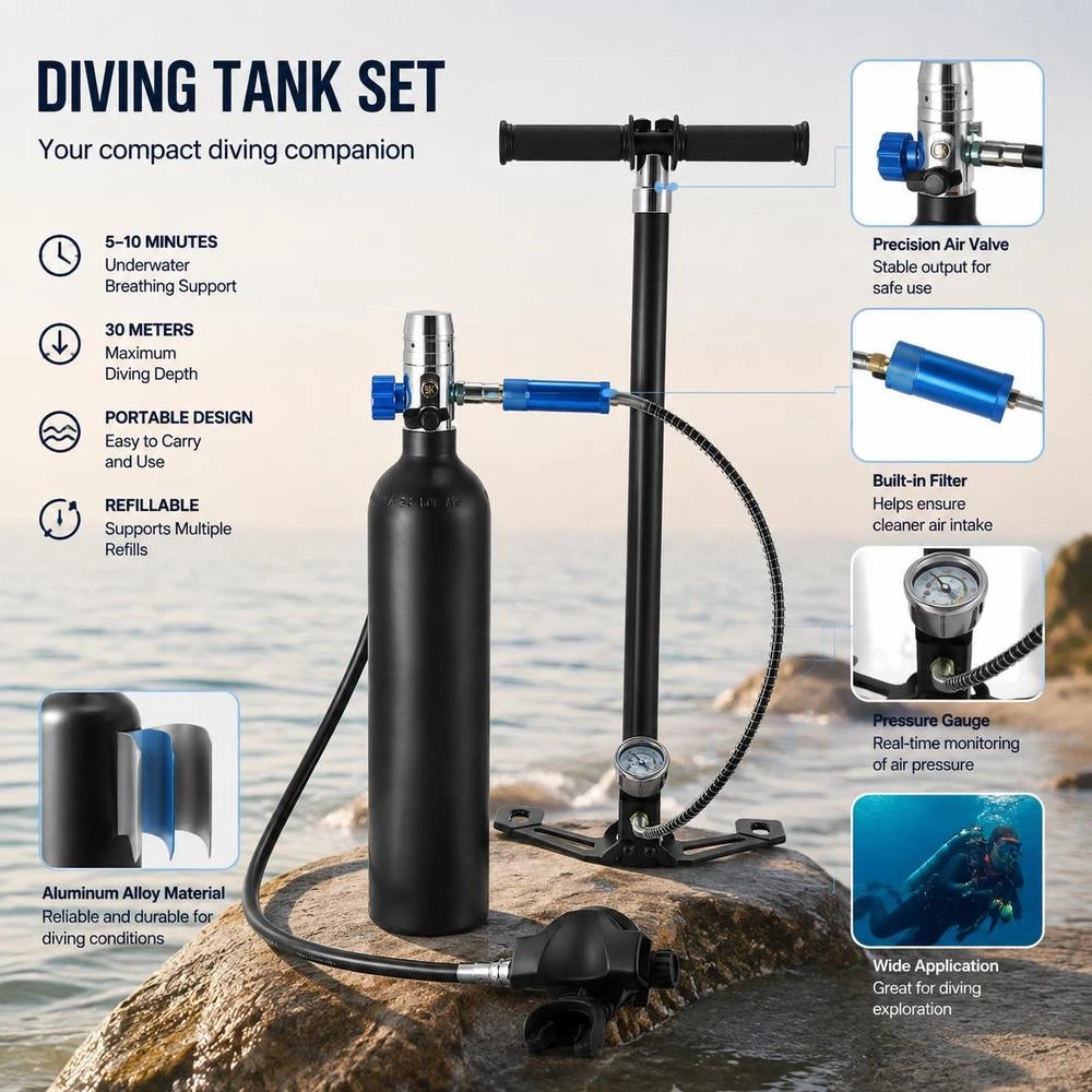 Diving Cylinder, Diving Tank, Oxygen Cylinder For Diving, Supports 5-10 Minutes Of Underwater Breathing, 30 M Diving Depth, Refillable Snorkel Air Tank With Pump For Underwater Exploration