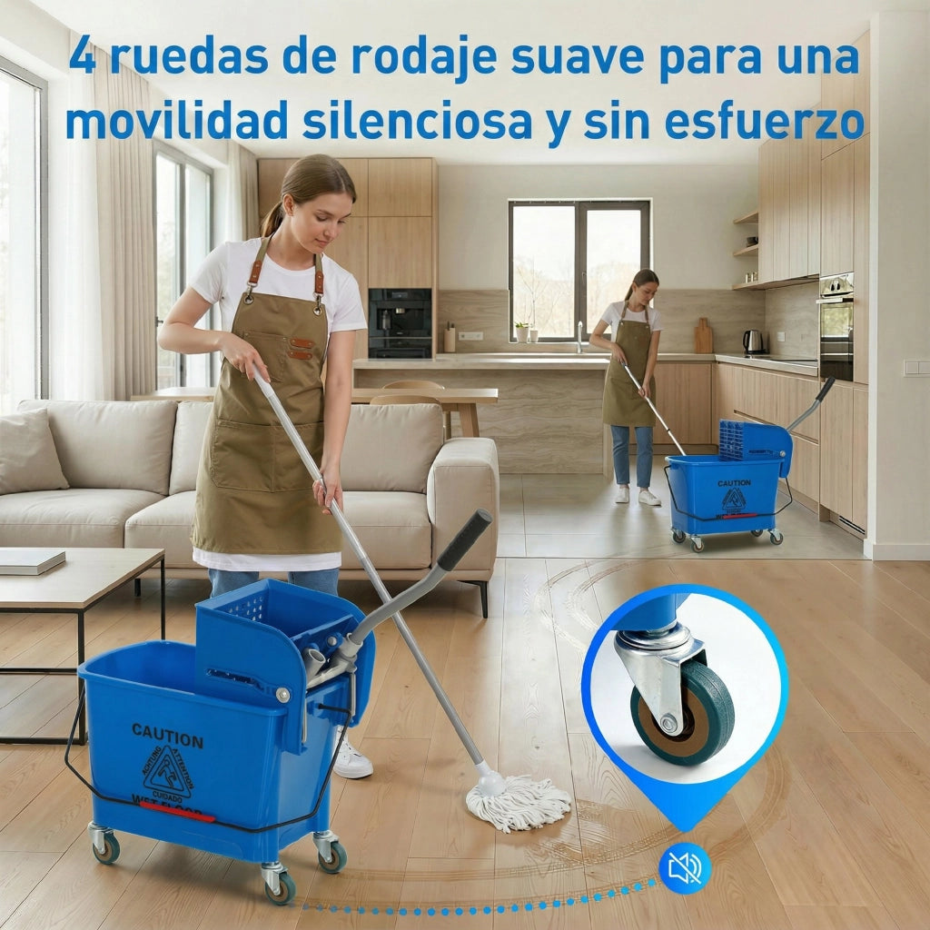 Secchio per Pulizie con Strizzatore e Separatore ¨C Xylo ¨C 20L Blu con Ruote 45x26,5x70cm