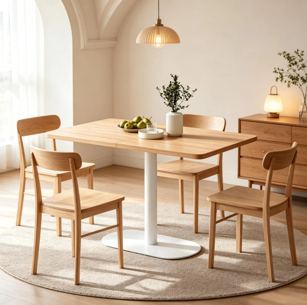 Tavolo da pranzo 120x70 cm effetto rovere con base bianca