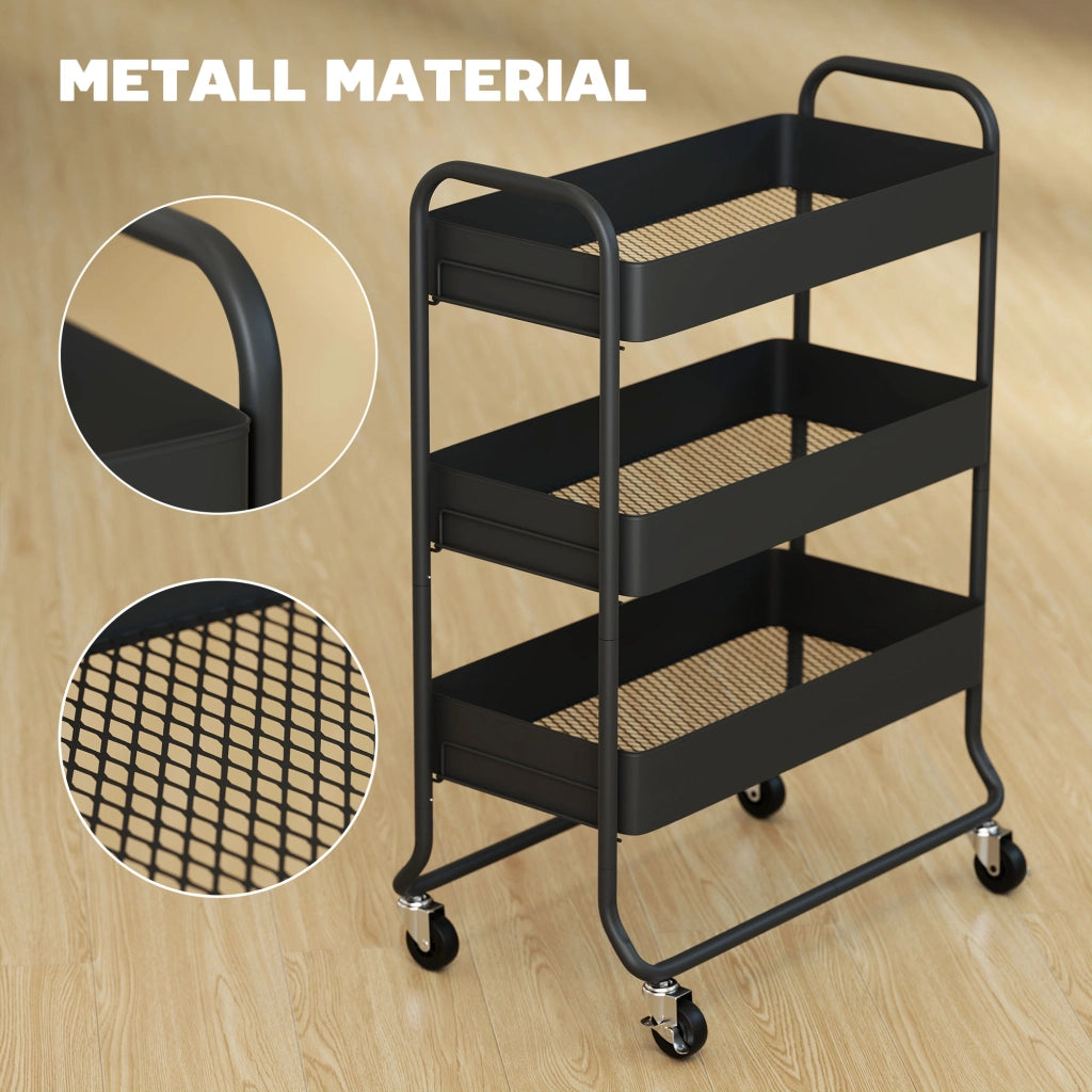 Carrello da cucina con 3 cesti e 4 ruote ¨C Minimal ¨C Nero metallo