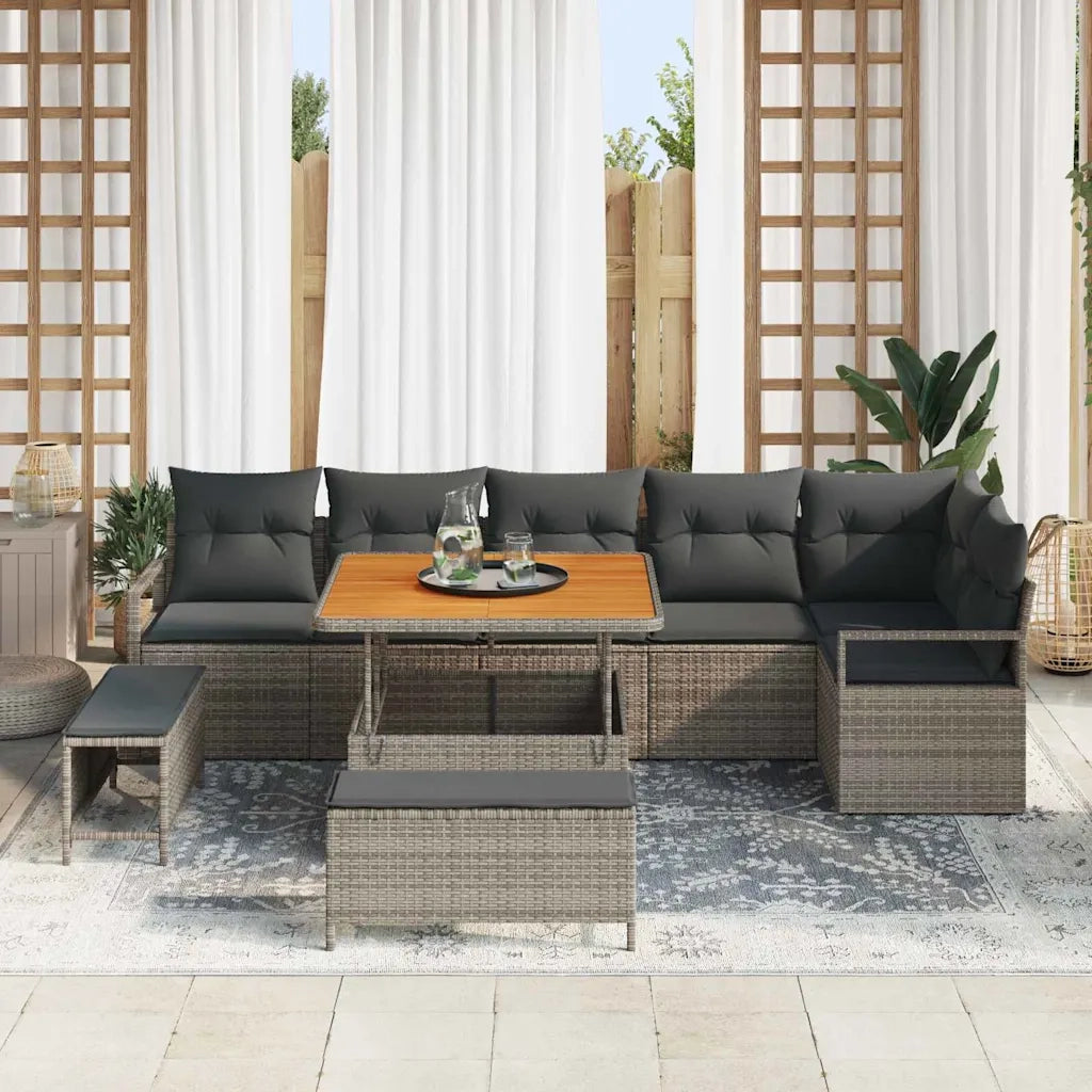 Set Divano da Giardino con cuscino con cuscino 9 pcs Grigio