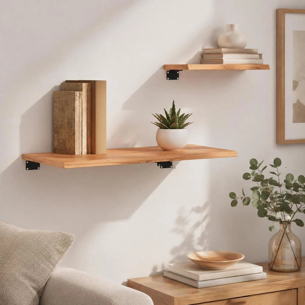 Wall Shelf, Light Brown, 60x60x2 Cm, Solid Oak, Treated