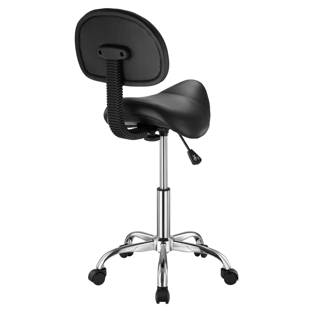 Sgabello da Sella con Ruote e Schienale MST003-4, Sedia Ergonomica Girevole Regolabile in Pelle PU, Portata 204 kg, Nero