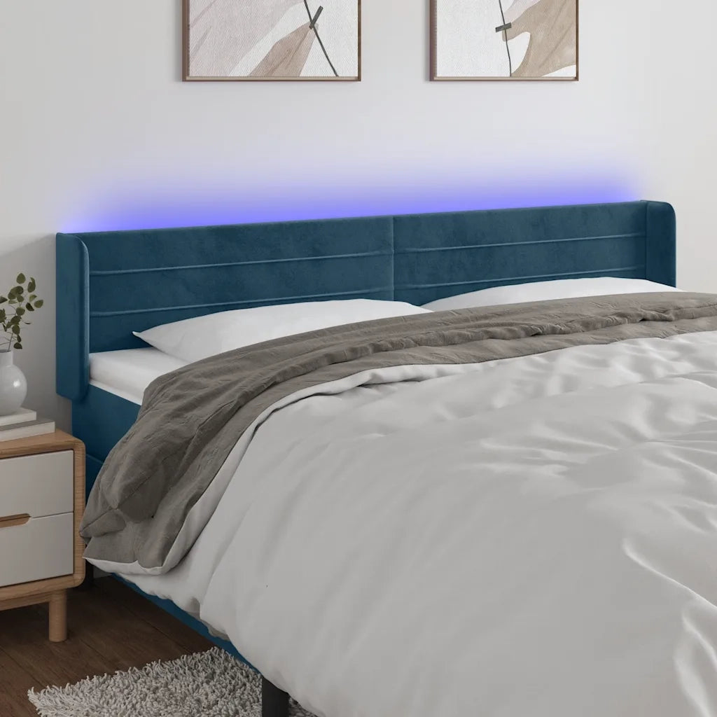 Testiera a LED Blu Scuro 203x16x78/88 cm in Velluto 3123446