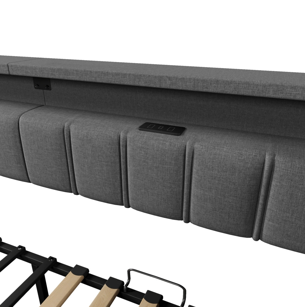 Divano letto 90x200 cm con USB, Type-C, LED e 2 cassetti grigio