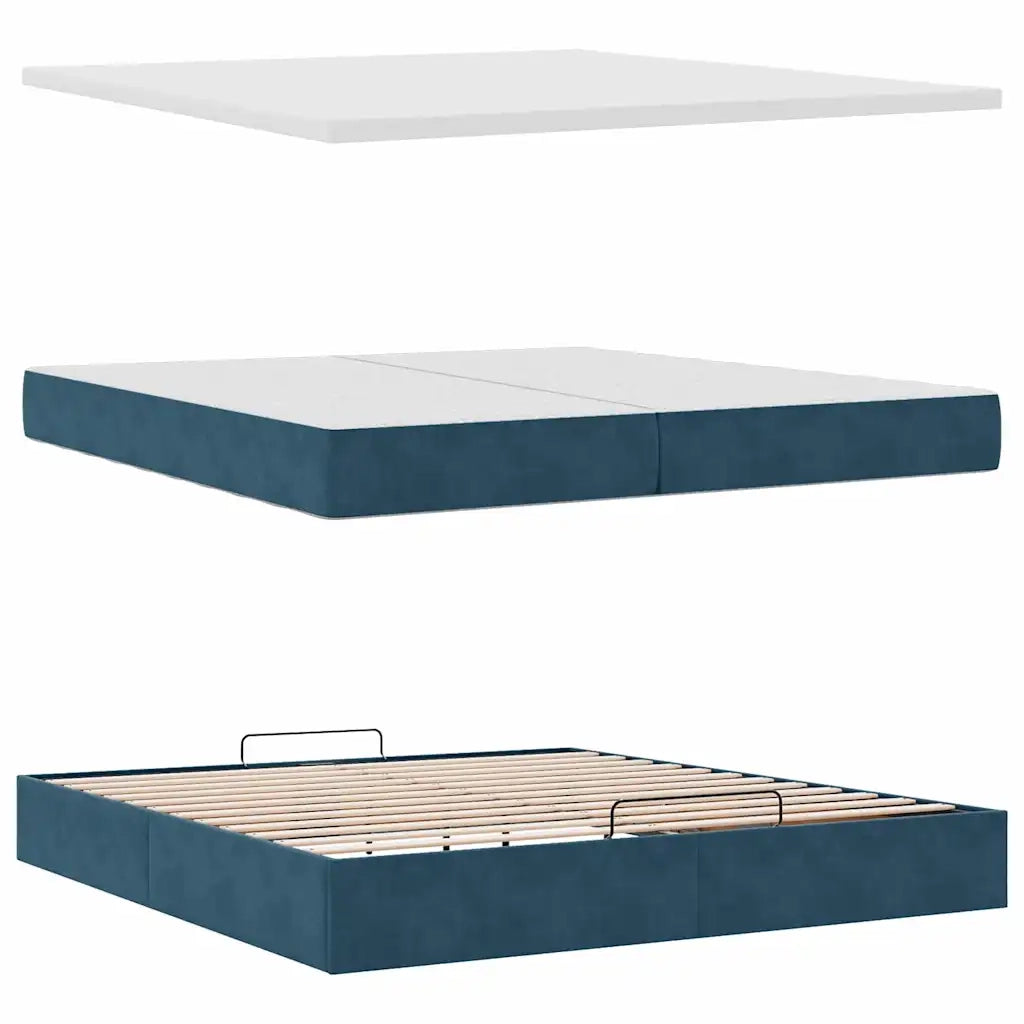 Pouf Letto con Materassi e LED Blu Scuro 200x200cm Velluto 3312576