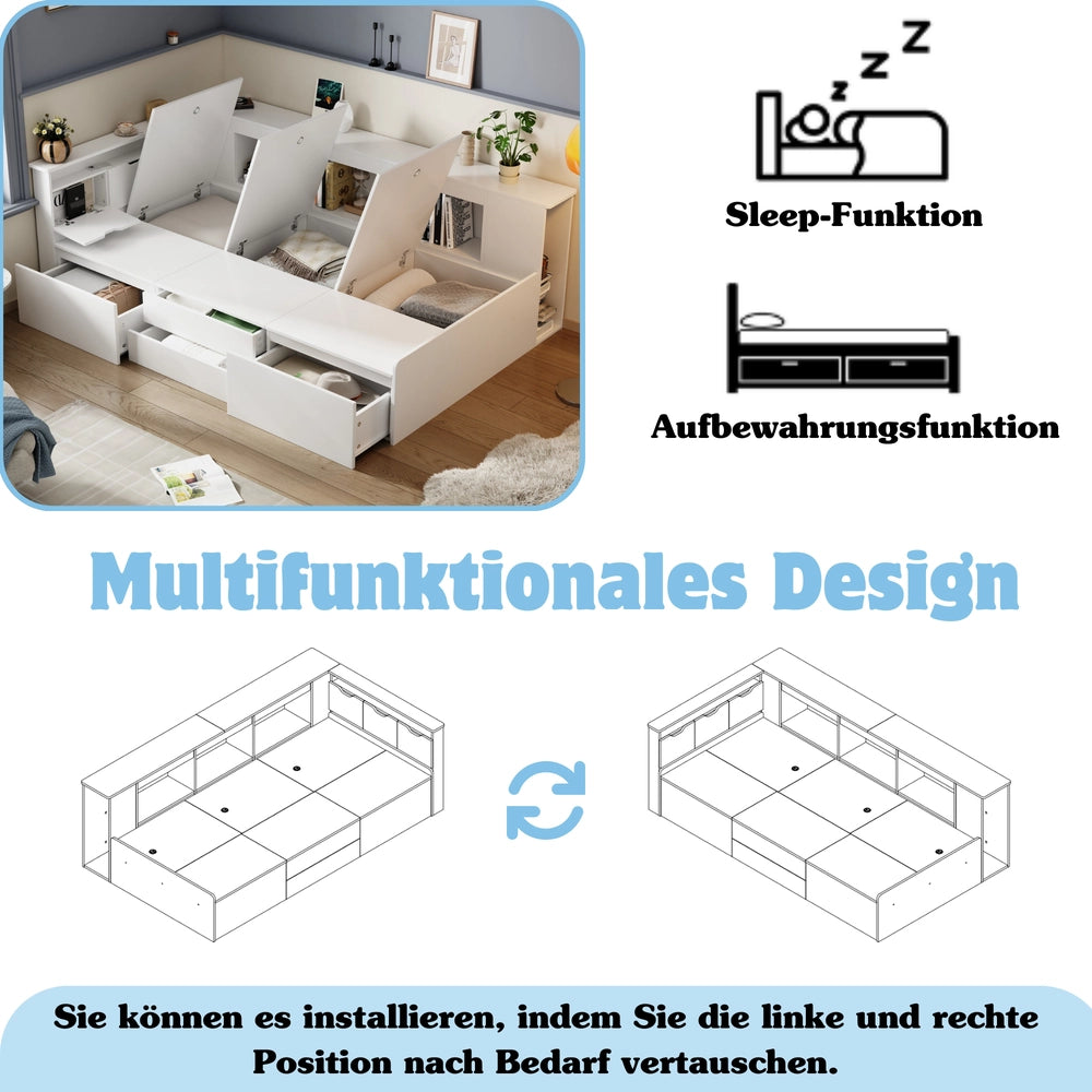 Letto Singolo per Bambini ¨C Minimal ¨C bianco 90x200cm con cassetti contenitore libreria