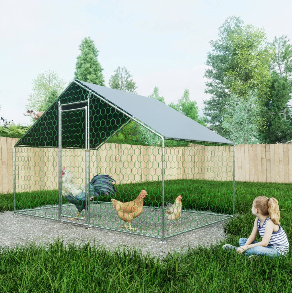 Recinto per animali in acciaio zincato 3 x 2 x 2 m con tetto in PE impermeabile e chiusura di sicurezza