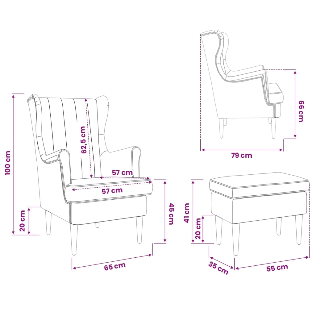 Poltrona con Ottomano 2 pz Rosa Velluto 3418826