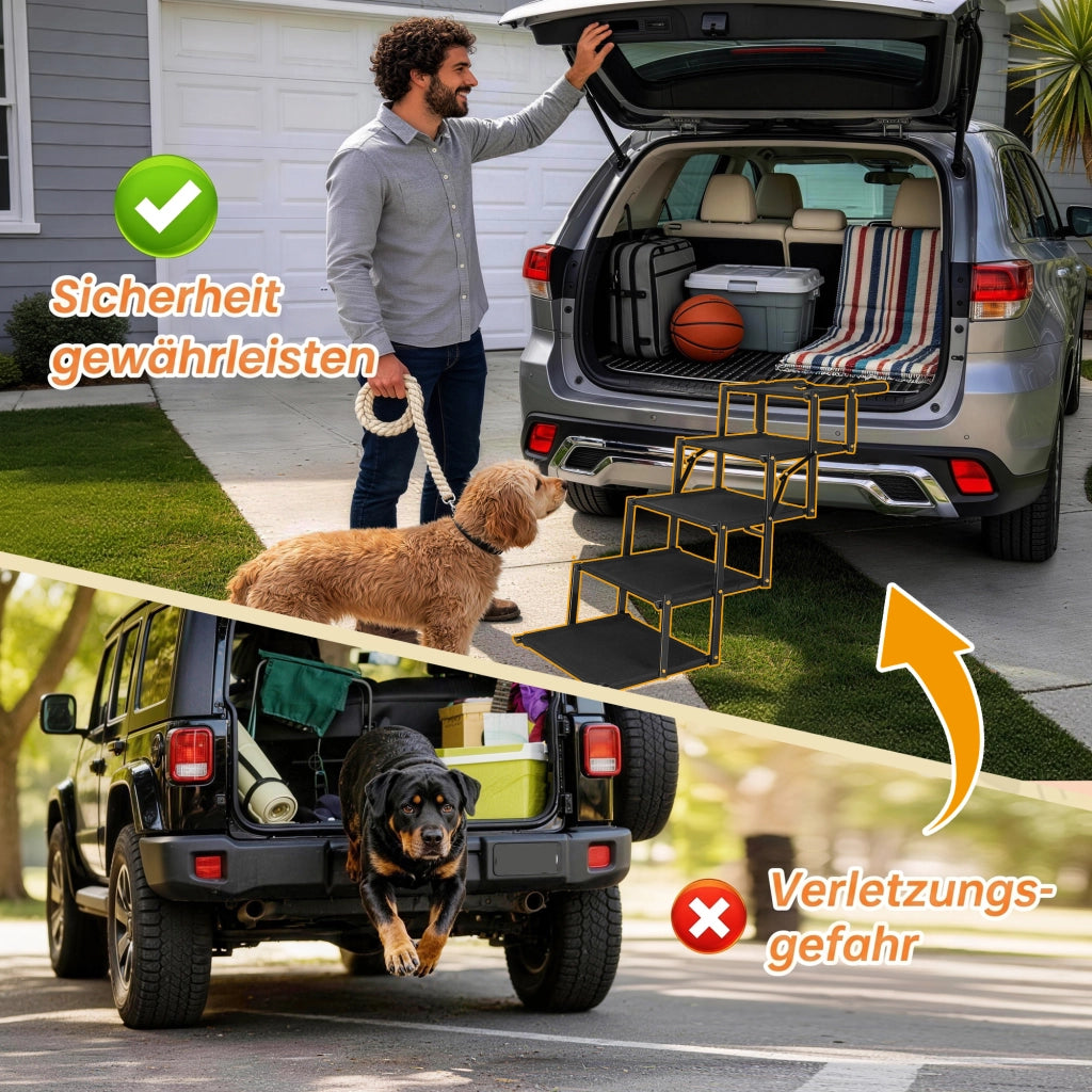 Rampa per cani extra larga, 5 gradini, pieghevole, superficie antiscivolo, manico in schiuma morbida, portata 110 kg, per auto, letti alti e furgoni
