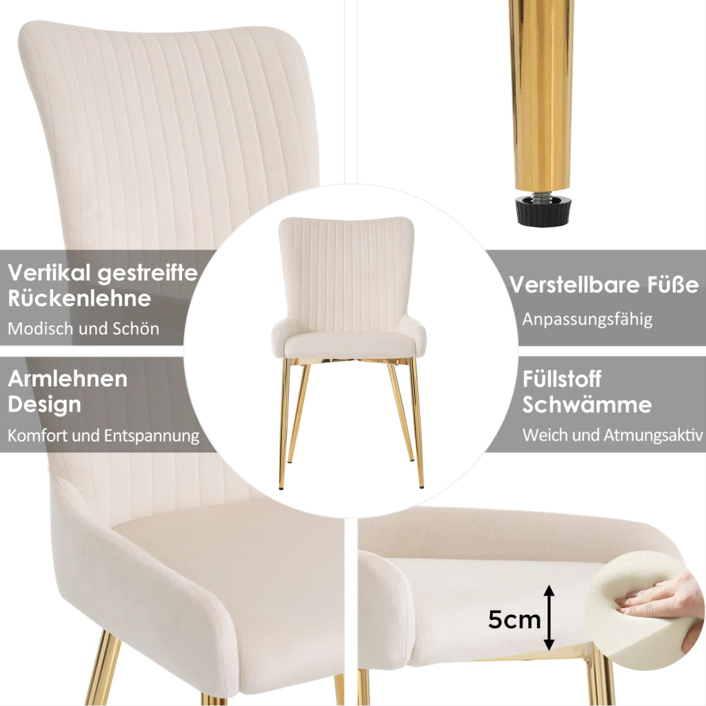 SEDIA DA PRANZO in velluto beige e oro Set da 4 pezzi