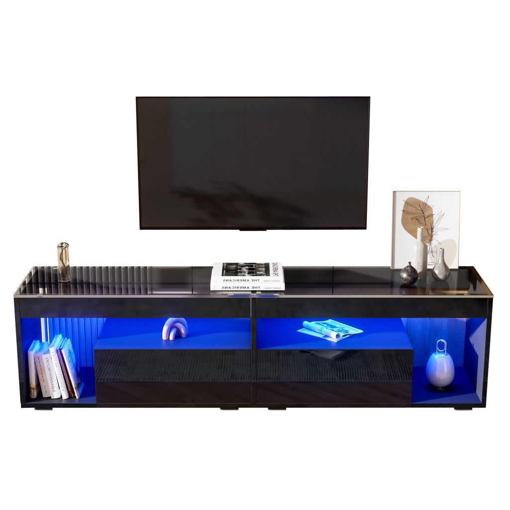 Mobile TV moderno con LED e 2 cassetti; 180x40x46 cm; nero lucido