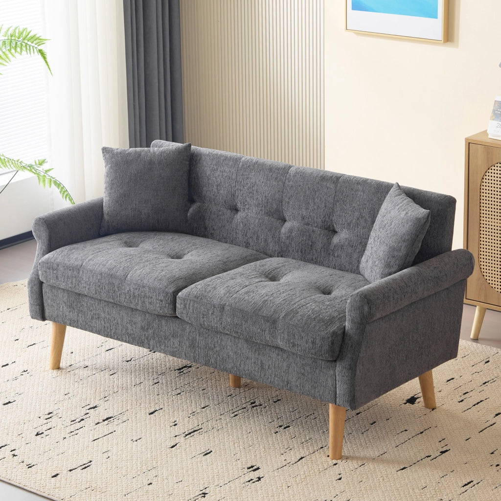 Divano 2 Posti con Cuscini Spessi e Braccioli Ergonomici, in Ciniglia Grigio 162 × 74 × 77 cm