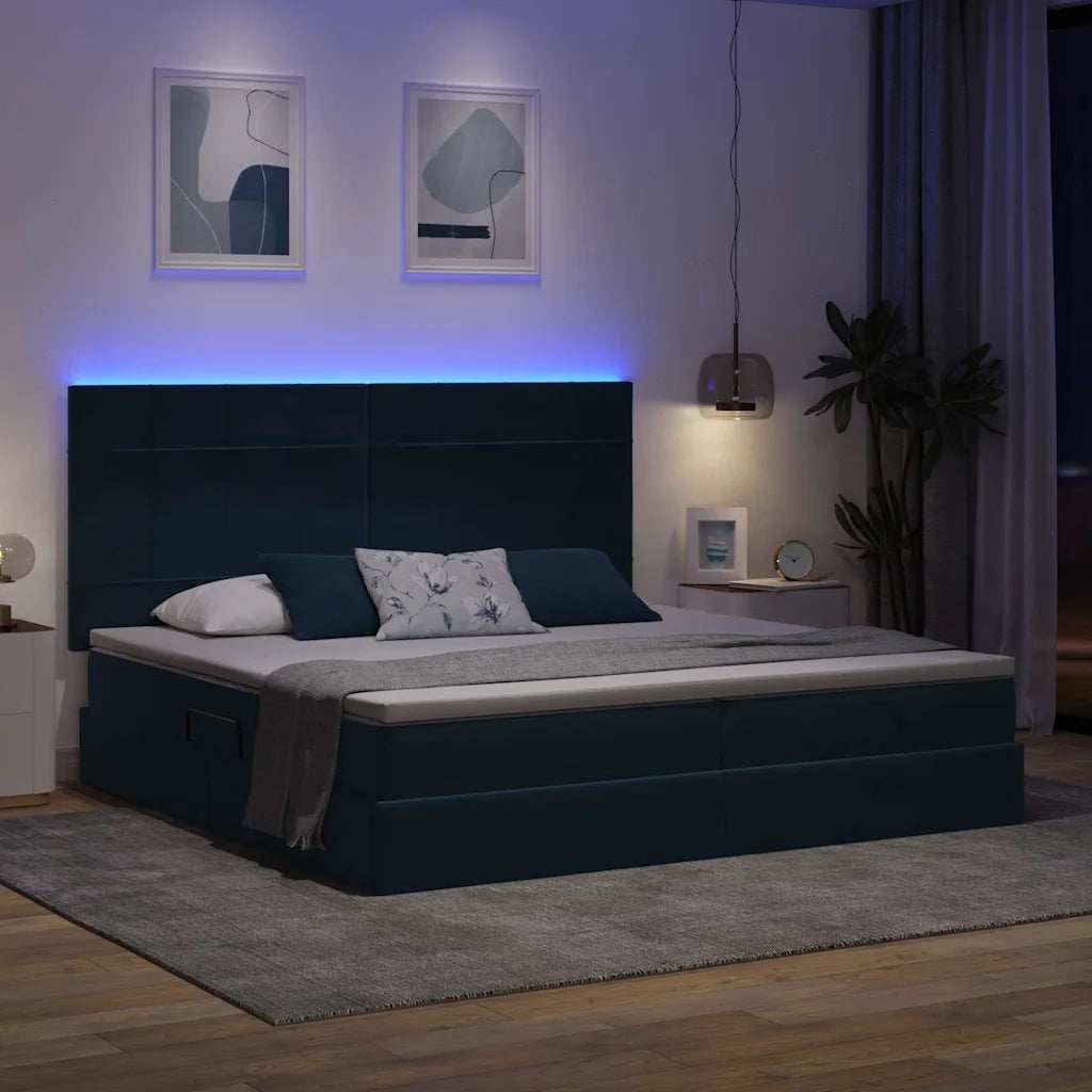 Letto con contenitore e LED Blu Scuro 200 x 200 cm Velluto