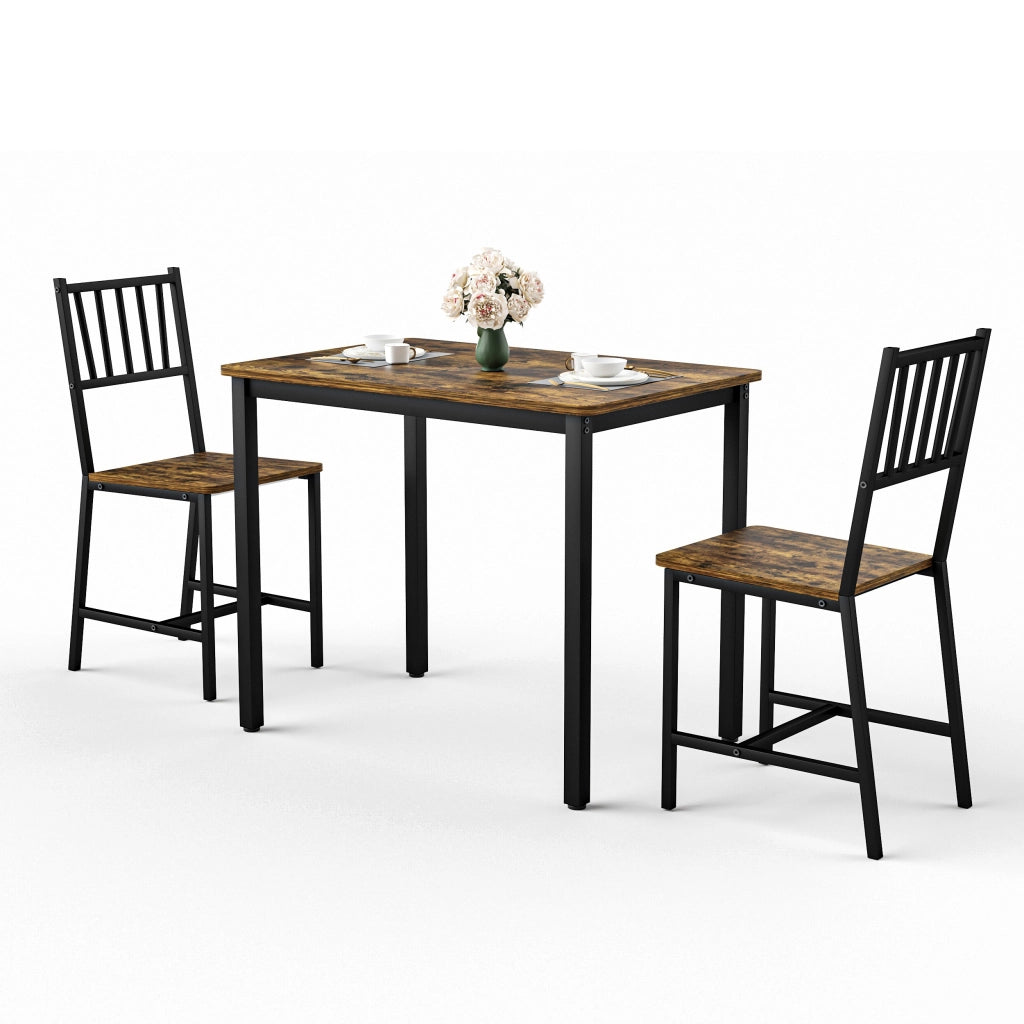 Tavolo da Pranzo con 2 Panche ¨C MINIMAL ¨C Legno Marrone Rustico e Nero