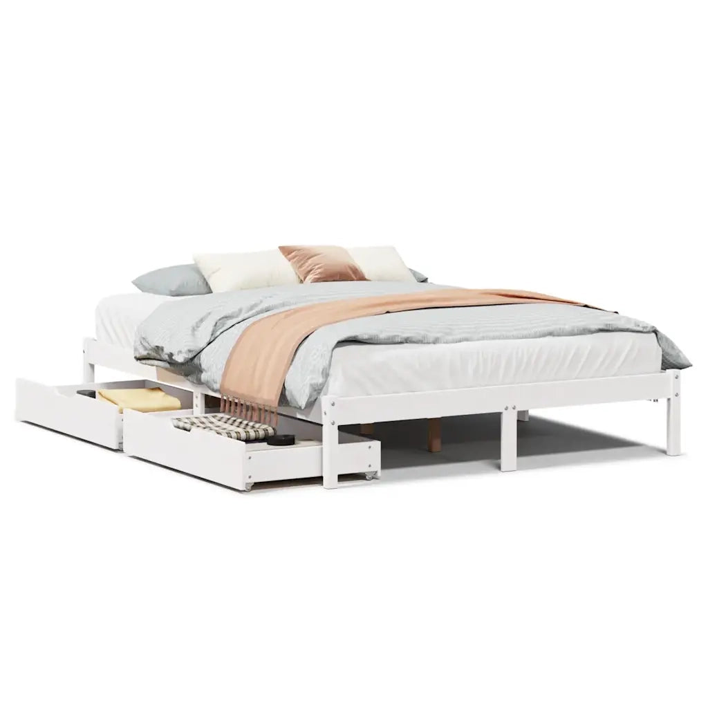 Letto senza Materasso-Struttura Letto Bianco 135x190 cm Legno Massello di Pino 606443