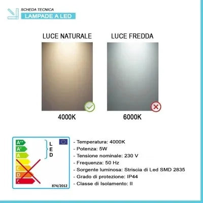 Specchio bagno 70x90 cm reversibile con luce LED naturale