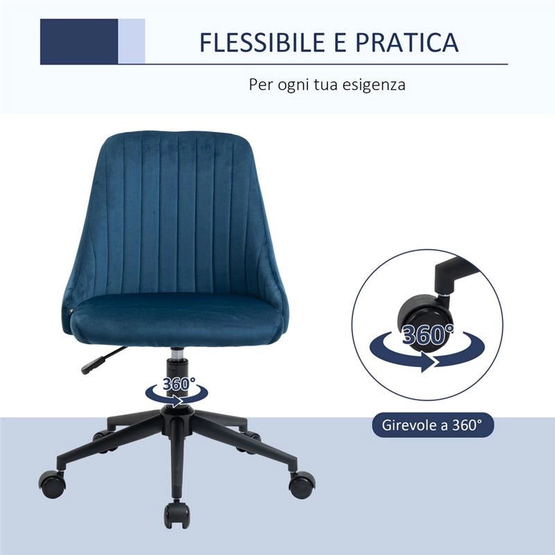 SEDIA DA UFFICIO GIREVOLE CON ALTEZZA REGOLABILE 50 X58 X 77-85 CM VELLUTO BLU