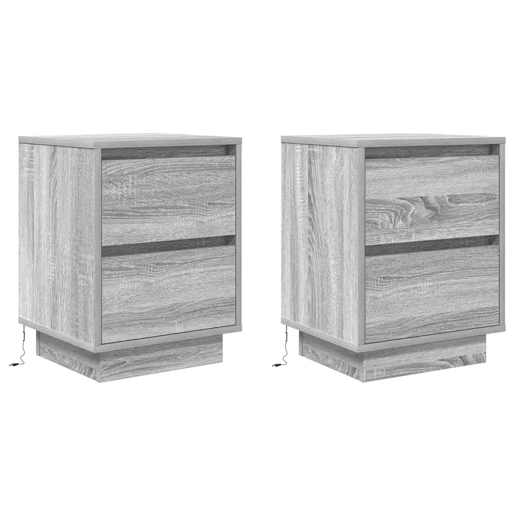 Comodini con Luci a LED 2 pz Grigio Sonoma 38x34x50 cm 861294