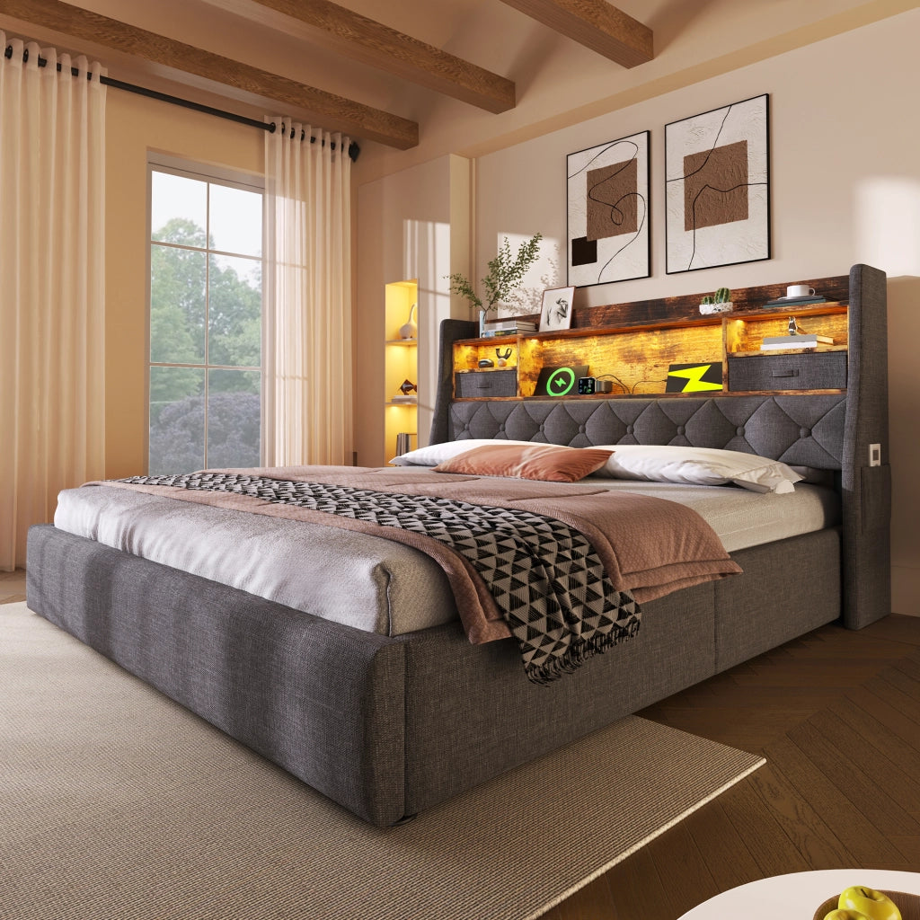 Letto matrimoniale contenitore grigio 160 x 200 cm con materasso