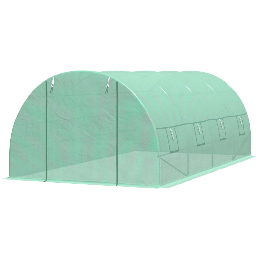 Serra per Orto a Tunnel con Porta Avvolgibile e 8 Finestre, Serra da Giardino con Copertura in PE e Struttura in Acciaio, 6x3x2 m, Verde