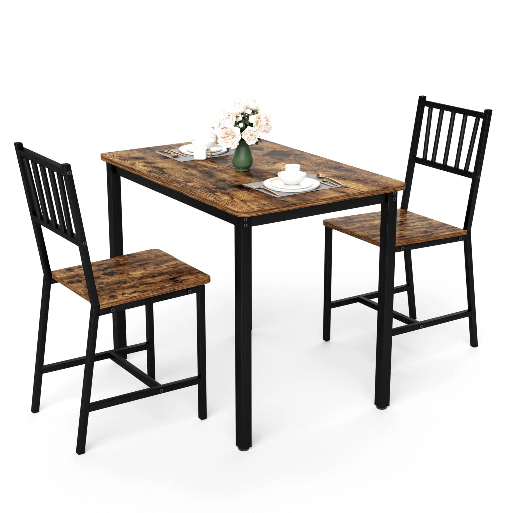 Tavolo da Pranzo con 2 Panche ¨C MINIMAL ¨C Legno Marrone Rustico e Nero