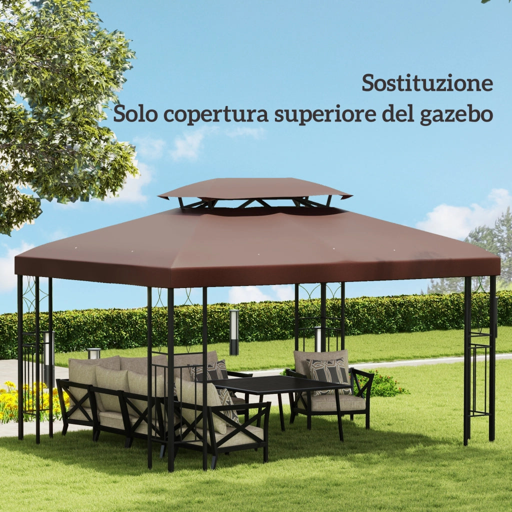 Copertura per Gazebo da Giardino Tetto Sostitutivo Anti-UV Impermeabile in Poliestere 3x4m, Marrone