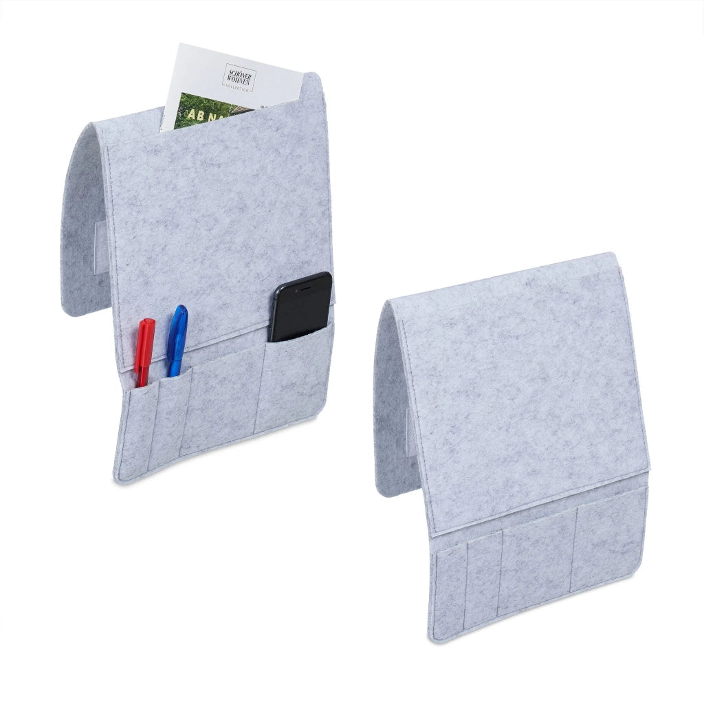 Set di 2 tasche da letto a sospensione per riporre libri e telecomandi, 30 x 20 x 5 cm, in feltro grigio 13_0014117