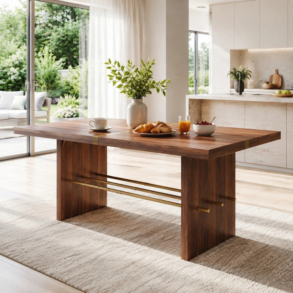 Tavolo da pranzo 180x75 cm in MDF noce e oro