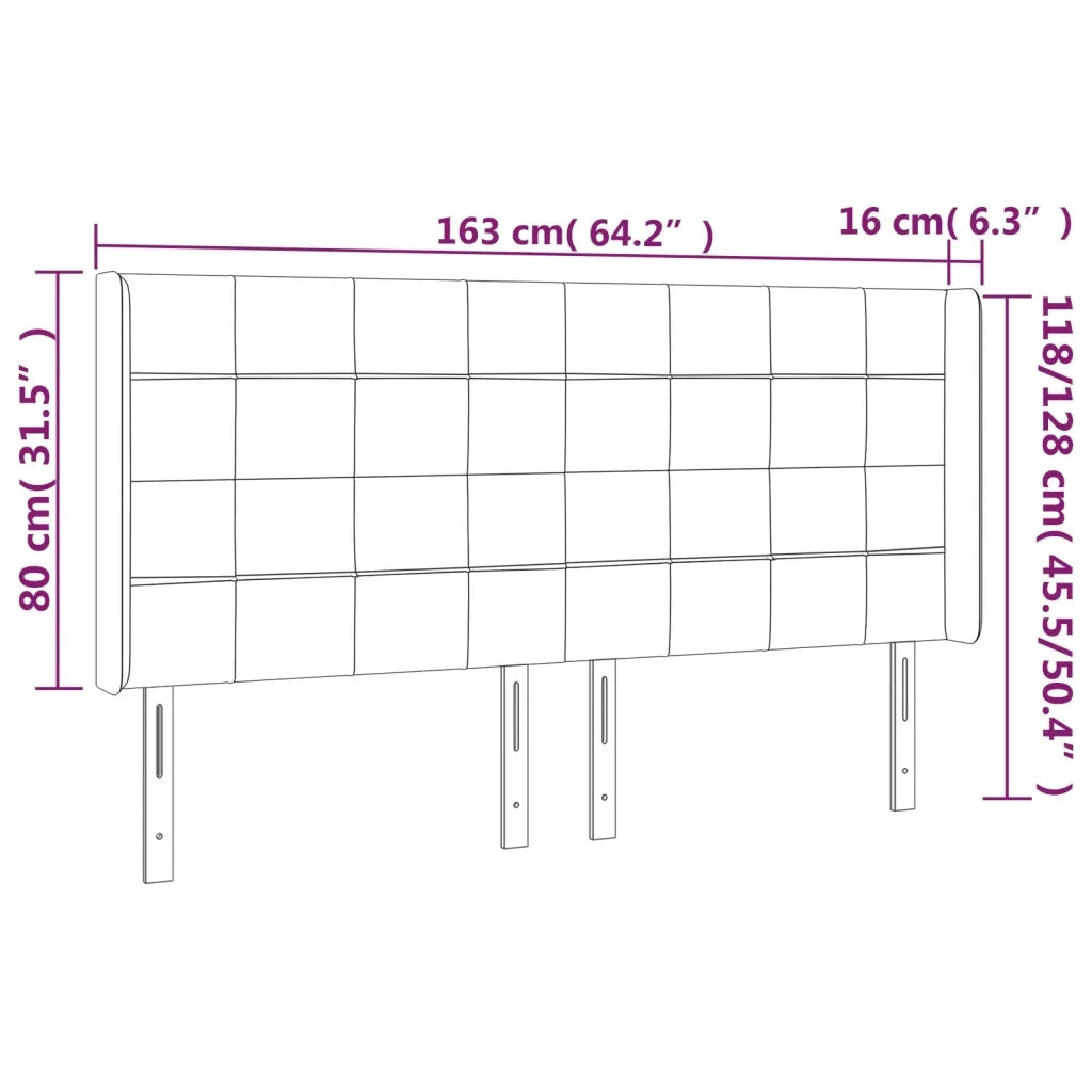 Testiera | Testata a LED Nera 163x16x118/128 cm in Tessuto