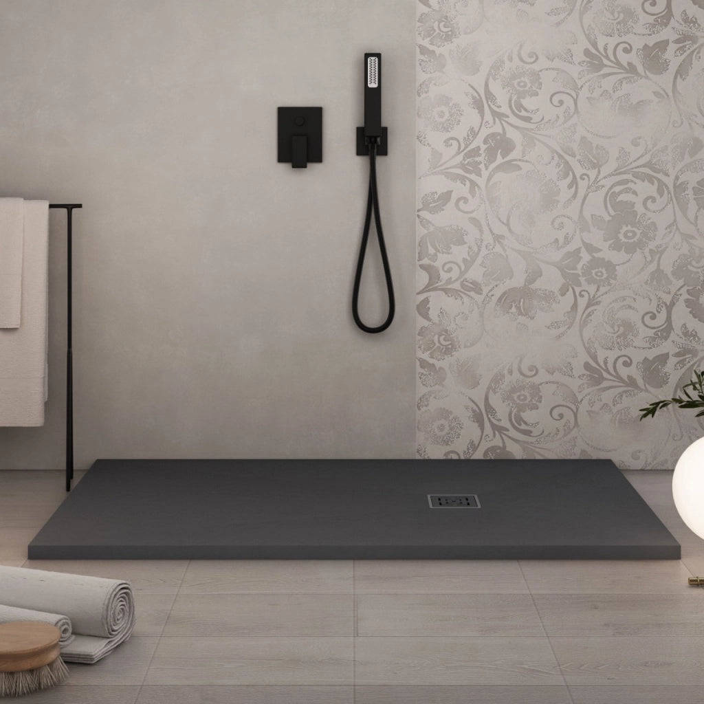 Piatto doccia in marmoresina grigio scuro effetto pietra cemento passion, misura 80x130